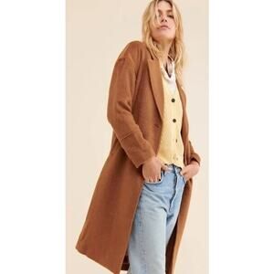 Greylin Anthropologie Bryce Brushed Wool Oversized Coat XS Brown Quiet Luxury